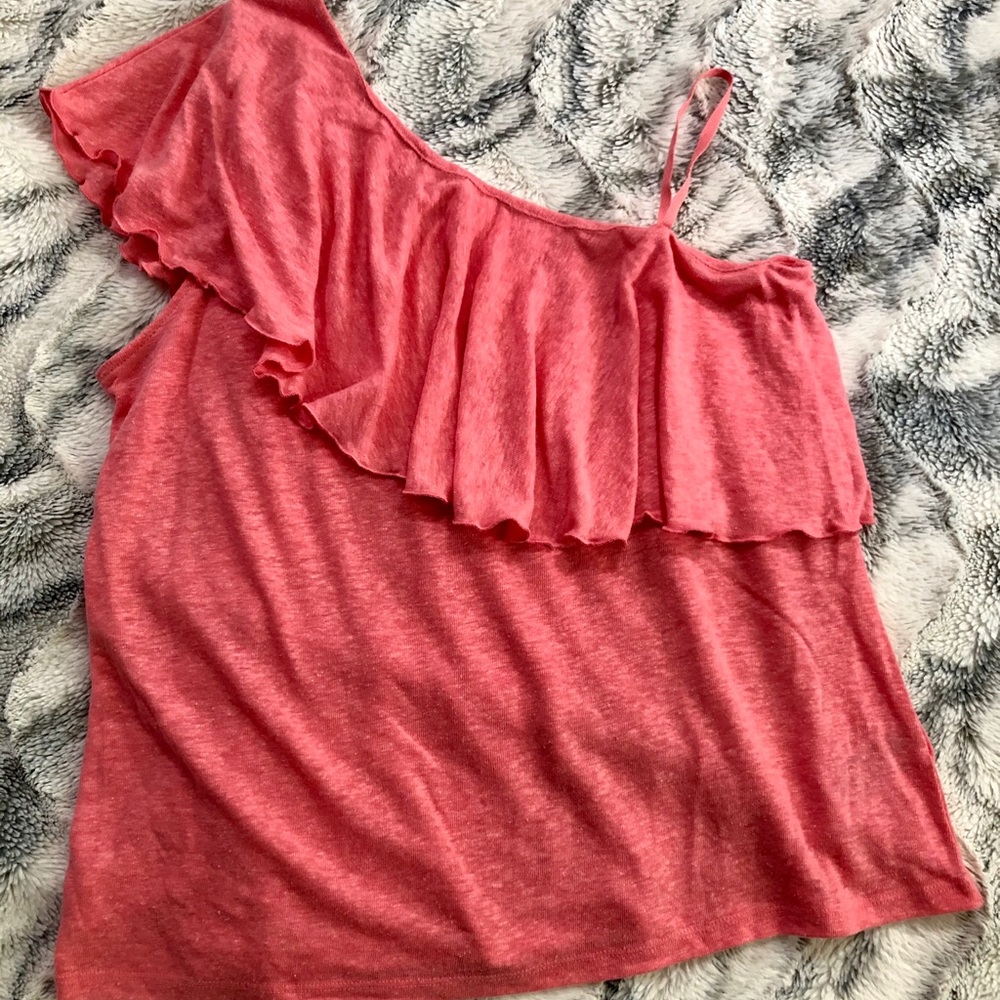 GAP Coral Pink One-Shoulder Flowy Top